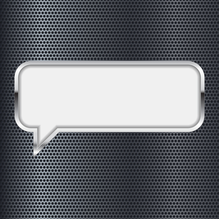 Speech bubble. Metal 3d icon on perforated background. Vector illustrationのイラスト素材