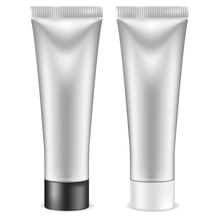 Cream tube. Silver container with white and black lidのイラスト素材