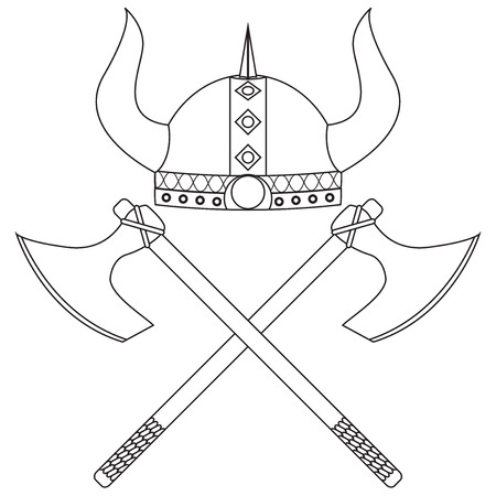 Horned viking helmet with axes. Vector illustrationの写真素材