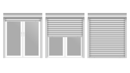 Window shutters. Open and closed. Vector 3d illustration isolated on white backgroundのイラスト素材