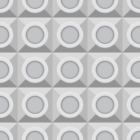 Gray 3d geometric pattern with circles. Abstract seamless background. Vector illustrationのイラスト素材
