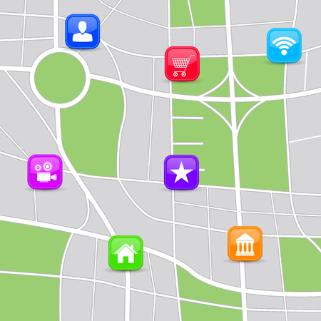 City map with popular location markers. Vector 3d illustrationのイラスト素材