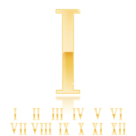 Roman numeral One - First. Golden 3d sign. Vector 3d illustrationのイラスト素材