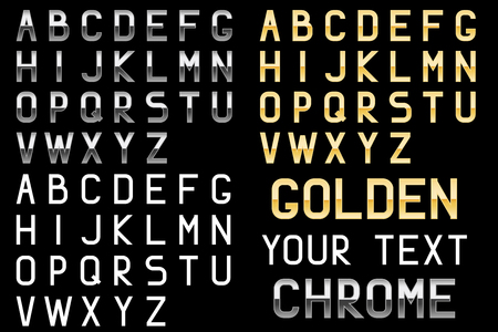 Silver and golden letters. Alphabeton black background. Vector 3d illustrationのイラスト素材