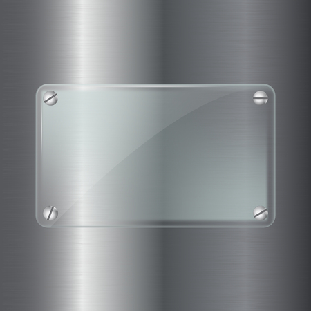 Metal background with glass plate. Vector 3d illustrationのイラスト素材