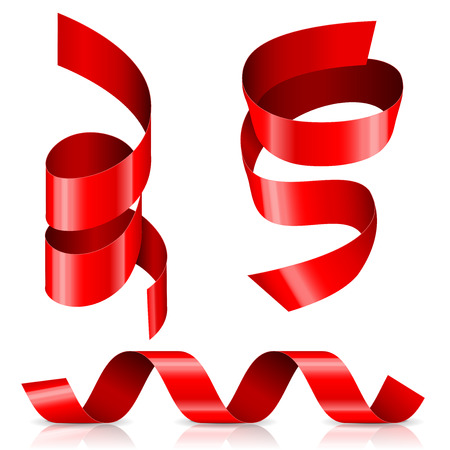 Red ribbons. Streamers. Vector 3d illustration isolated on white backgroundのイラスト素材