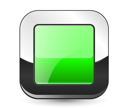 Green square button. With chrome frame. Vector 3d illustration isolated on white backgroundのイラスト素材