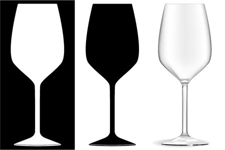 Wine glass. Black, white icons and 3d vector illustrationのイラスト素材