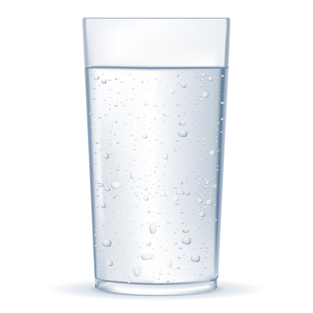 Glass of water with bubbles. Vector 3d illustration isolated on white backgroundのイラスト素材