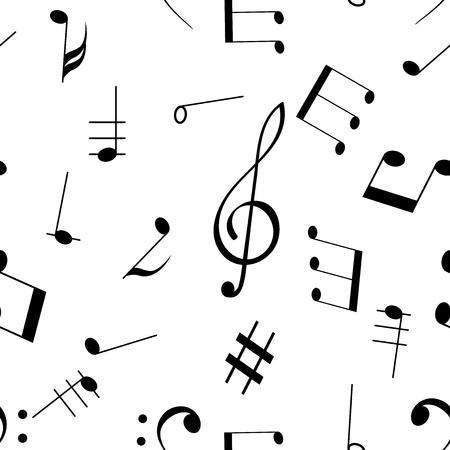 Music signs. Seamless pattern. Black notes and symbols on white background. Vector illustrationの写真素材