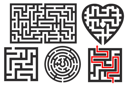 Maze set. Vector illustration isolated on white backgroundのイラスト素材