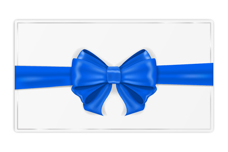 Greeting card wrapped with blue ribbon. With silk bow. Vector 3d illustrationのイラスト素材