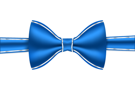 Blue bow tie with white frame stitching. Vector 3d illustration isolated on white backgroundのイラスト素材