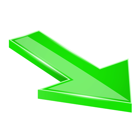 Arrow. Green moving down 3d icon. Vector illustration isolated on white backgroundのイラスト素材