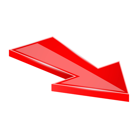 Arrow. Red moving down 3d icon. Vector illustration isolated on white backgroundのイラスト素材