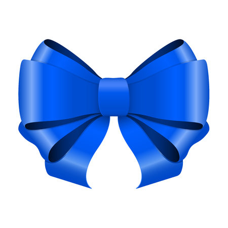 Blue ribbon bow. Shiny 3d symbol. Vector illustration isolated on white backgroundのイラスト素材