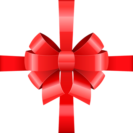 Red ribbon bow wrapping. Vector 3d illustration isolated on white backgroundのイラスト素材