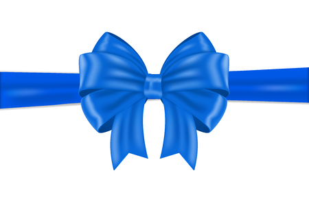 Blue ribbon bow wrapping. Vector 3d illustration isolated on white backgroundのイラスト素材