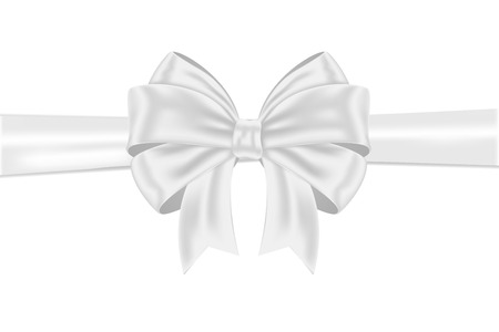 White ribbon bow wrapping. Vector 3d illustration isolated on white backgroundのイラスト素材
