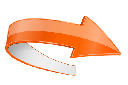 Orange 3d arrow with white reverse side. Vector illustration isolated on white backgroundのイラスト素材