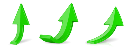 Arrows set. Green moving up 3d icons. Vector illustration isolated on white backgroundのイラスト素材