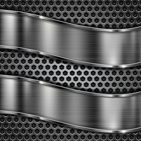 Perforated background with metal shiny wave plates. Vector 3d illustrationのイラスト素材