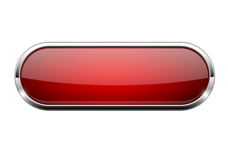 Red glass button. Shiny oval 3d web icon. Vector illustration isolated on white backgroundのイラスト素材
