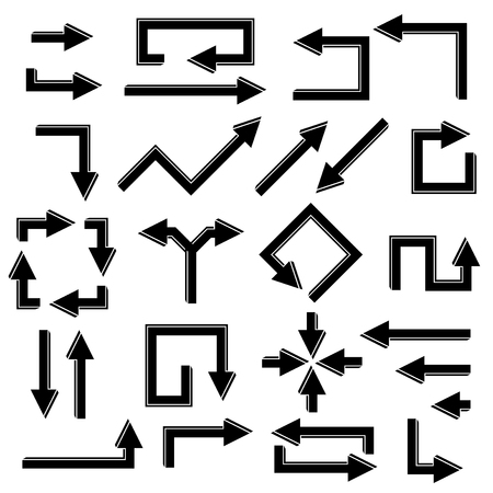 Arrows. Direction markers. Black bold icons. Vector illustration isolated on white backgroundのイラスト素材