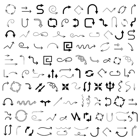 Black arrows. Large collection of flat icons. Vector illustration isolated on white backgoundのイラスト素材
