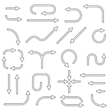 Black arrows. Set of flat outline icons. Vector illustration isolated on white backgoundのイラスト素材