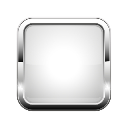 White glass button. Shiny square 3d web icon. Vector illustration isolated on white backgroundのイラスト素材
