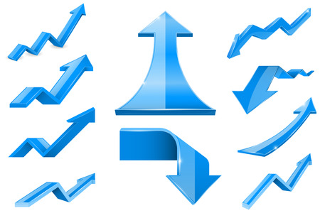 Blue arrows. Financial indication icons set. Vector illustration isolated on white backgroundのイラスト素材