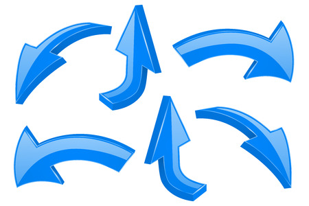 Blue arrows. 3d shiny signs. Vector illustration isolated on white backgroundのイラスト素材