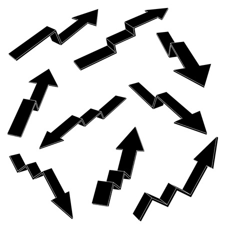 Financial indication arrows set. Black silhouette icons. Vector illustration isolated on white backgroundのイラスト素材