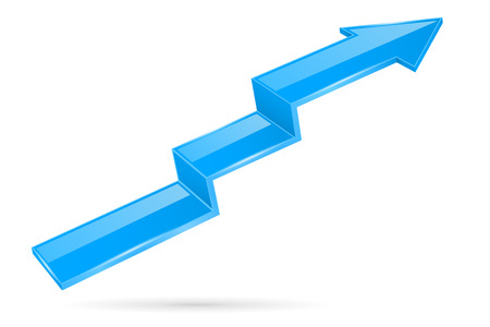 Blue indication arrow. Moving up 3d financinal sign. Vector illustration isolated on white backgroundのイラスト素材