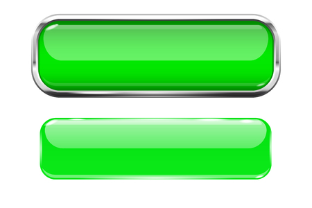 Green glass buttons. Web 3d shiny rectangle icons. Vector illustration isolated on white backgroundのイラスト素材