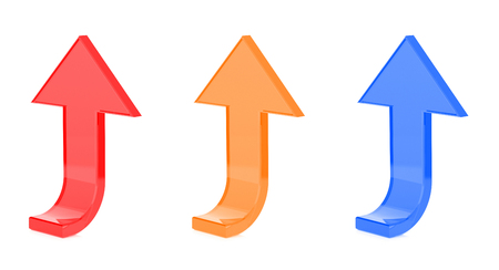 UP arrows. Shiny 3d rendering illustration isolated on white background.の写真素材