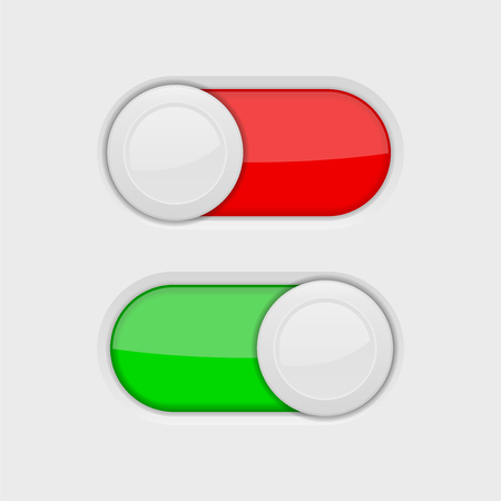 Toggle switch buttons. On and Off red and green switch. Vector 3d illustrationのイラスト素材