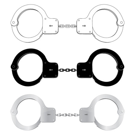 Handcuffs. Outline symbols and 3d security element. Vector illustration isolated on white backgroundのイラスト素材