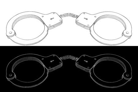 Handcuffs. Black and white outlineのイラスト素材