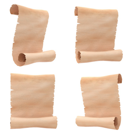 Parchment scrolls. Blank paper set. 3d rendering illustration isolatedの写真素材