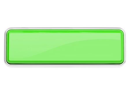 Green glass button. Square push button with metal frame. 3d rendering illustration isolatedの写真素材