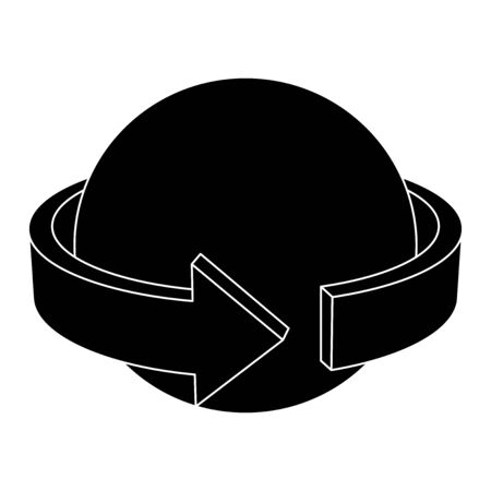 Sphere with arrow wrapped around. Black outline drawing. Vector illustration isolated on white backgroundのイラスト素材