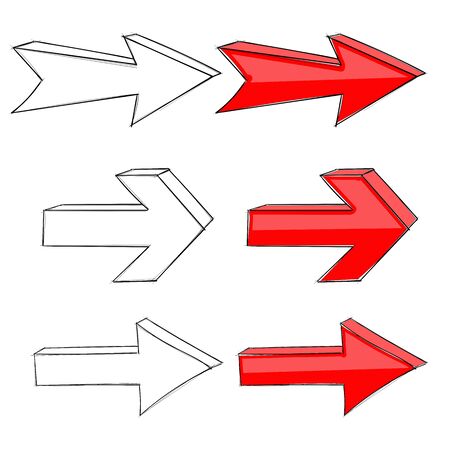 Next arrows. Red and black outline signs. Hand drawn sign. Vector illustration isolated on white backgroundのイラスト素材