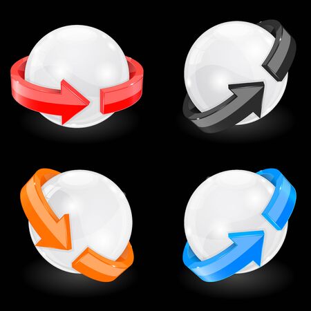 White sphere with arrow wrapped around. Set of vector 3d illustrationのイラスト素材