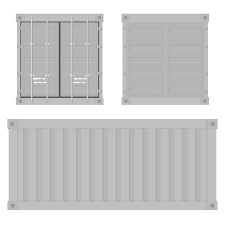 Gray shipping freight container. Front, back and side view. Vector illustration isolated on white backgroundのイラスト素材
