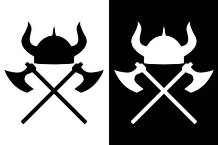 Viking helmet and axes. Vector icon isolated on white and black background.のイラスト素材