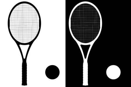 Tennis racket and ball. Vector icons isolated on white and black backgroundのイラスト素材