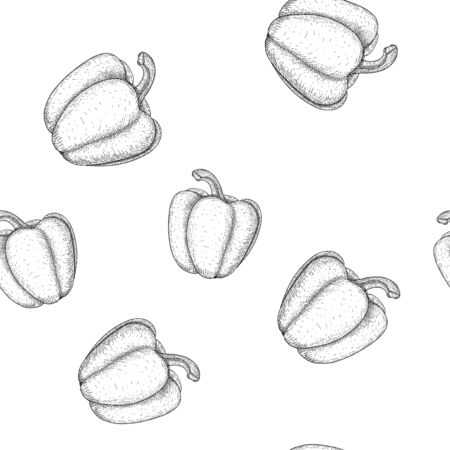 Bell pepper. Seamless pattern. Outline hand drawn sketchのイラスト素材