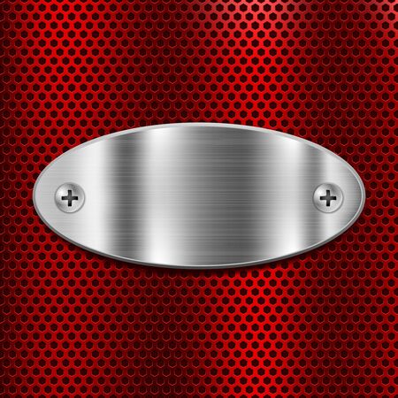 Metal oval shield on red perforated backgroundのイラスト素材
